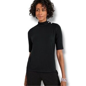 TALBOTS BUTTON SHOULDER MOCKNECK TOP - 2X Black